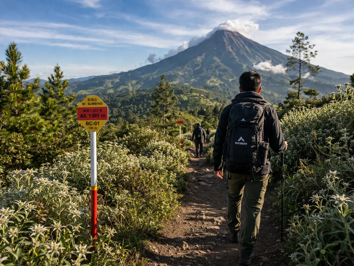 Pendaki menyusuri jalur menuju puncak