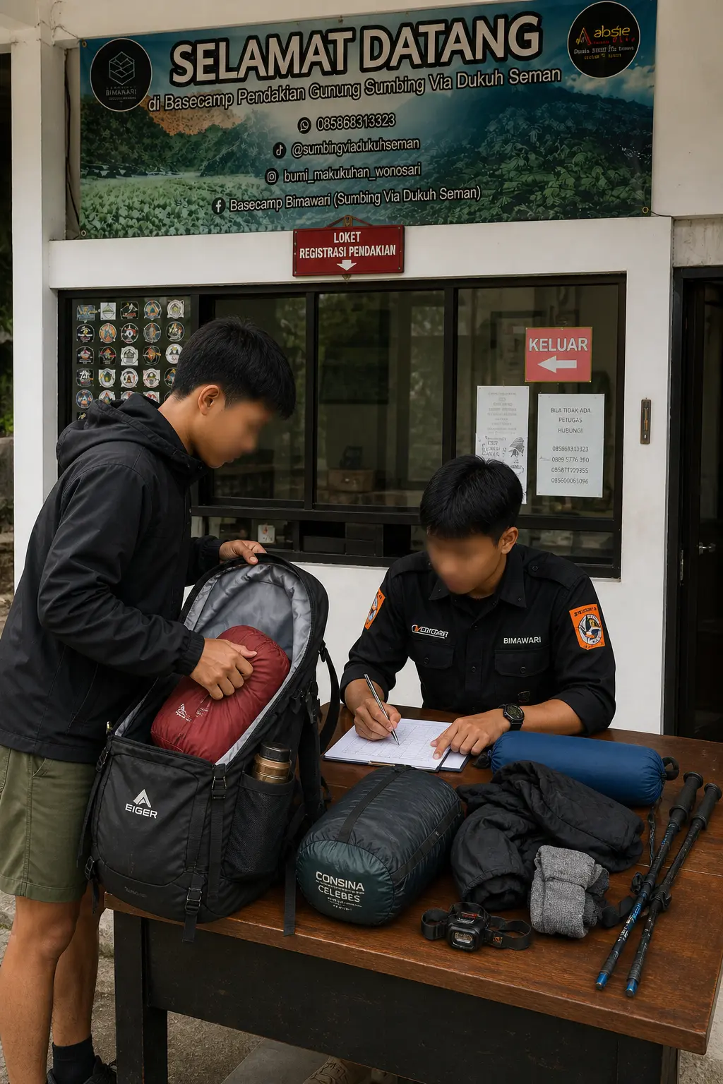 Pendataan barang bawaan pendaki di basecamp