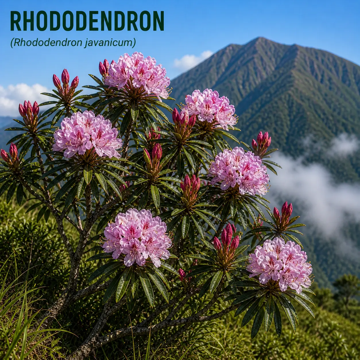 Rhododendron berbunga di hutan pegunungan
